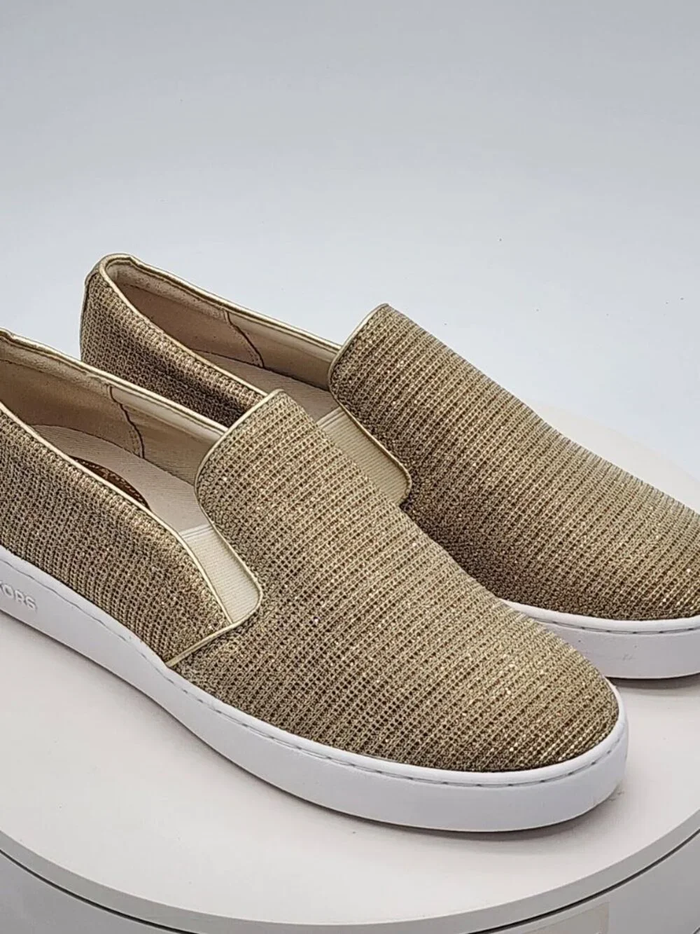 Michael Kors Keaton Pale Gold Glitter Slip-On Sneakers Women’s Size 8.5